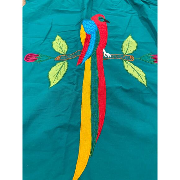 VINTAGE EMBROIDERED UNIQUE DRESS COLORFUL WITH BUTTERFLY BIRD CLOUDS LINEN - Picture 2 of 7